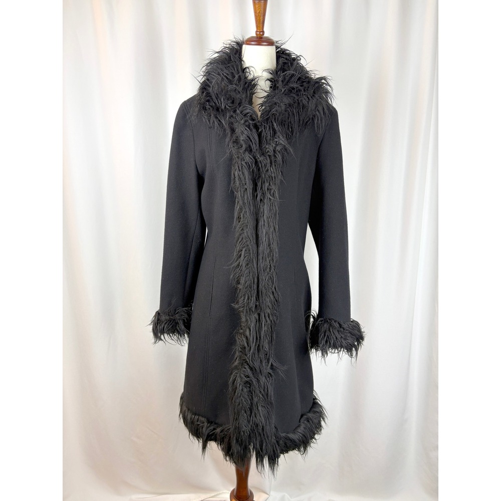 Esprit Vintage Whimsigoth 90's Y2K Penny Lane Faux Fur Trim Wool Coat Medium
